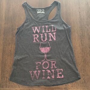 Chin Up Apparel Charcoal Tank Top with Pink Wine Graphic